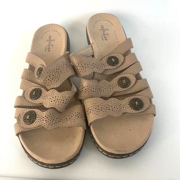 Clarks Ultimate ComfortCollection Tan Leather Slide Adjustable Sandals US 9.5 - Picture 10 of 10